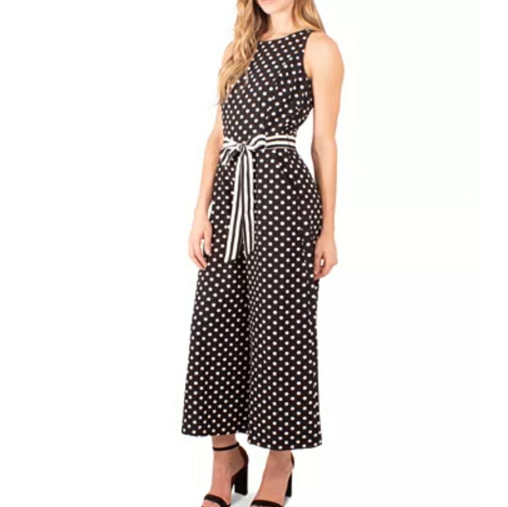 Petite Printed Belted Sleeveless Jumpsuit